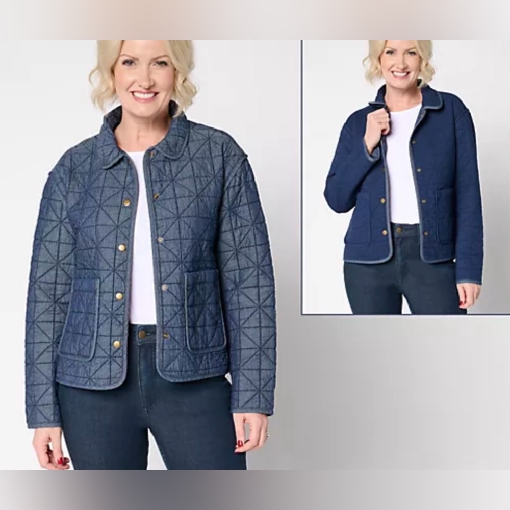 Joan Rivers 100% Cotton Quilted Denim Reversible Jacket Dark Wash X-Small